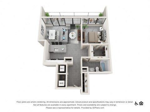 Floor plan for 1 bed, 1 bath, 813 sqft
